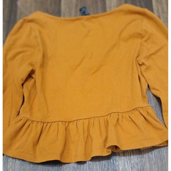 Juniors Small Cropped Peplum Long Sleeve Top Rust Ochre Yellow Boho Y2K - Picture 8 of 9